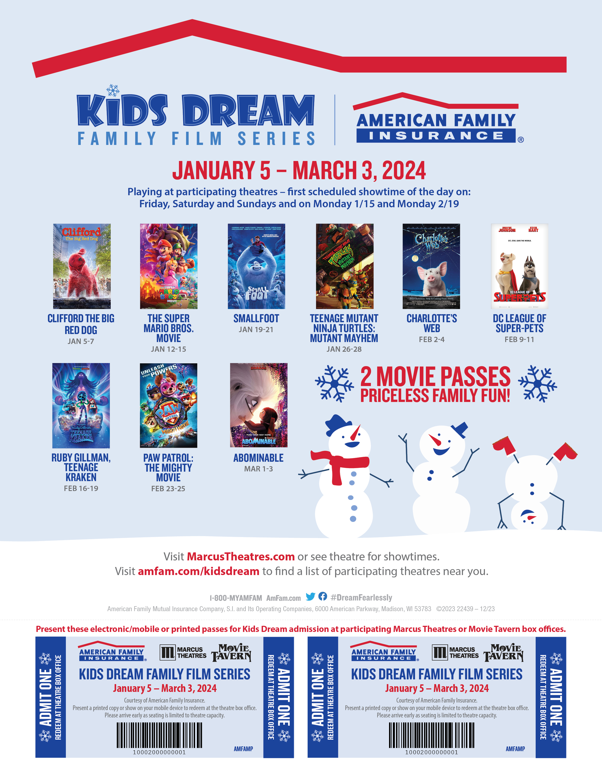 Kids Dream schedule and voucher