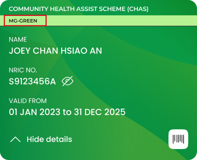 Sample digital CHAS card