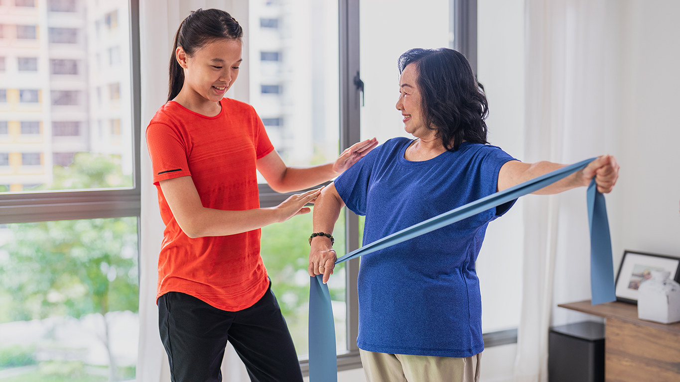 seniors exercising at home