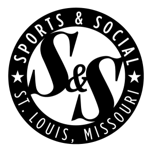 Text - Sports & Social St. Louis, Missouri - in a circular black border with S&S in the middle.