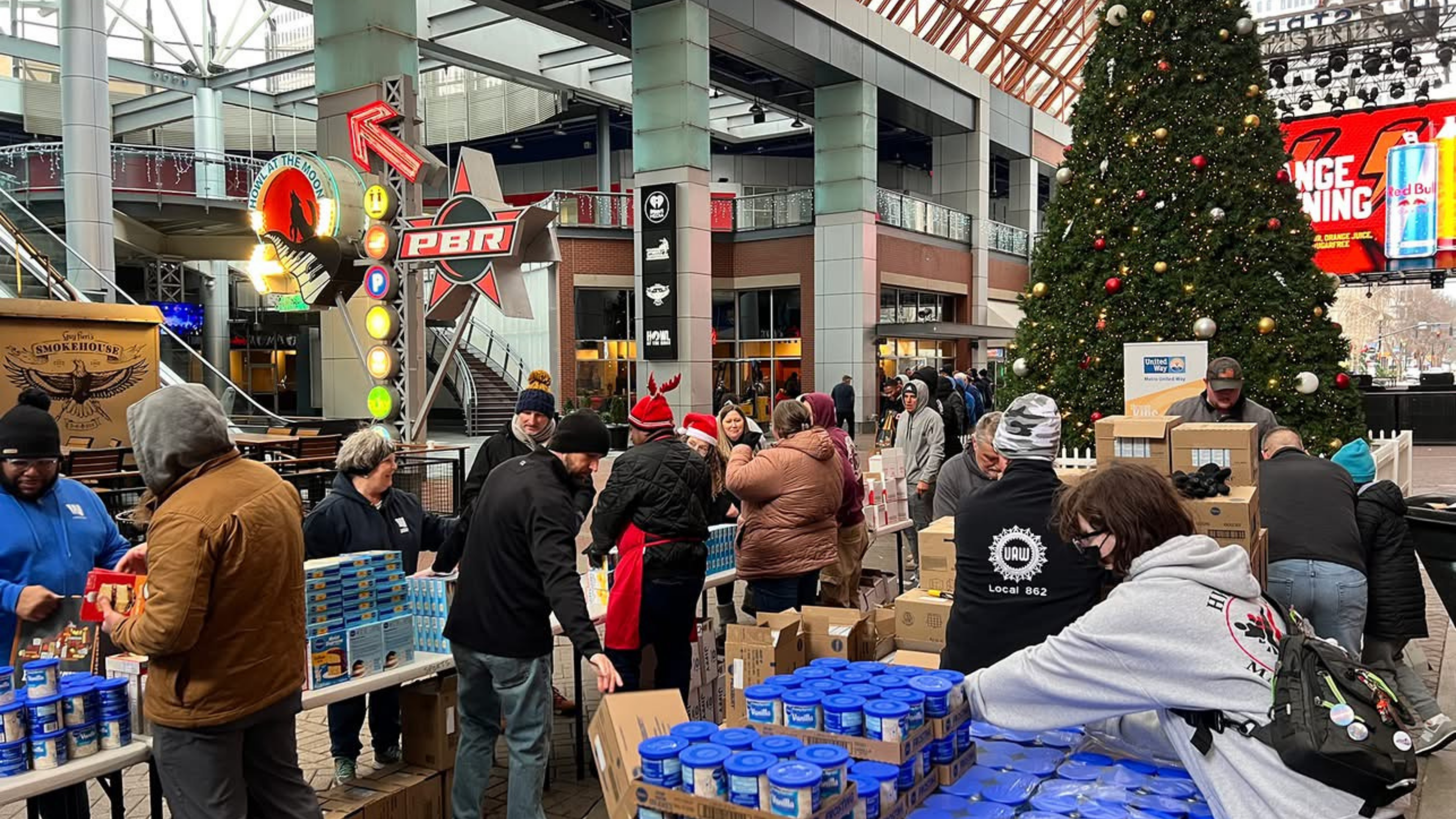 Volunteers filling boxes at Boxes of Love.
