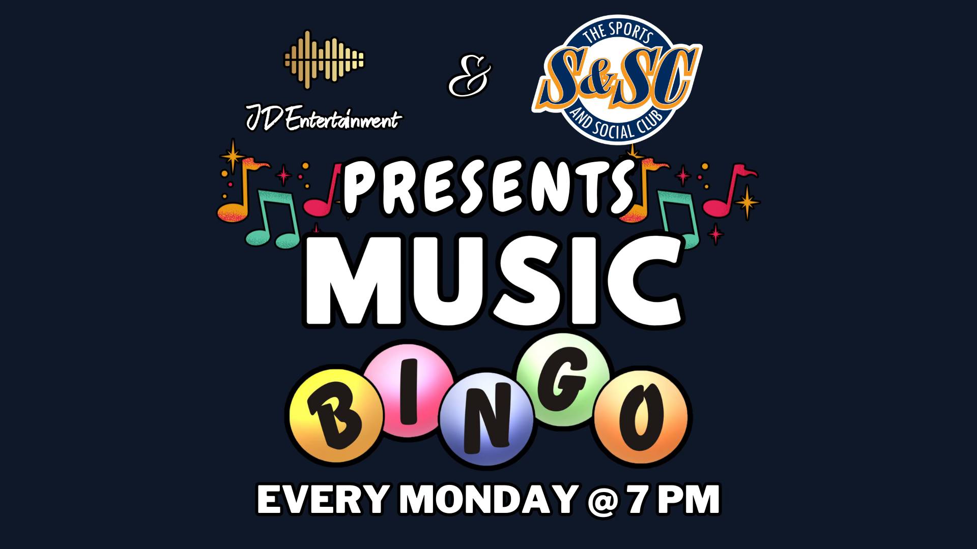 Graphic for Music Bingo at Sports and Social.
