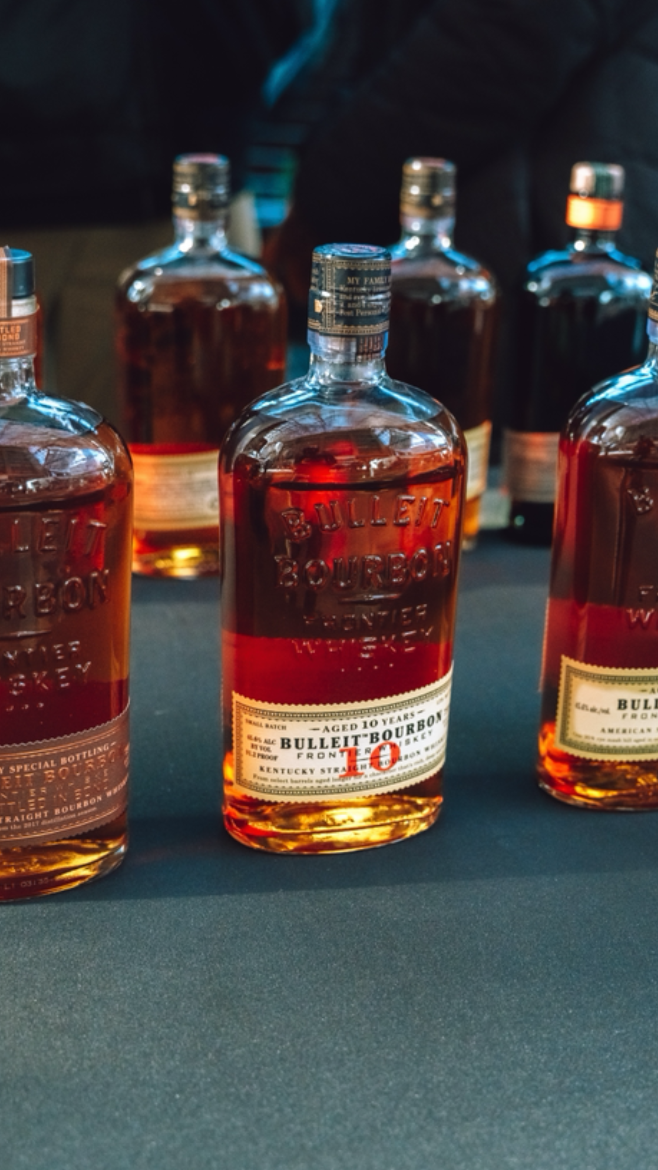 An image of Bulleit Bourbon bottles.