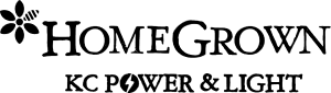 HomeGrown KC Power & Light black text with black graphic daisy flower top left.