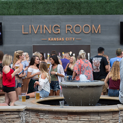 KC Live - Outdoor view with fountain and people