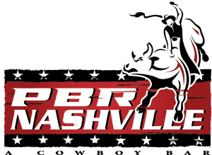 PBR Nashville A Cowboy Bar text and cowboy and bull red, black, and white graphic logo.
