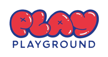 Play Playground text logo with red bubble letters outlined in blue for "play."