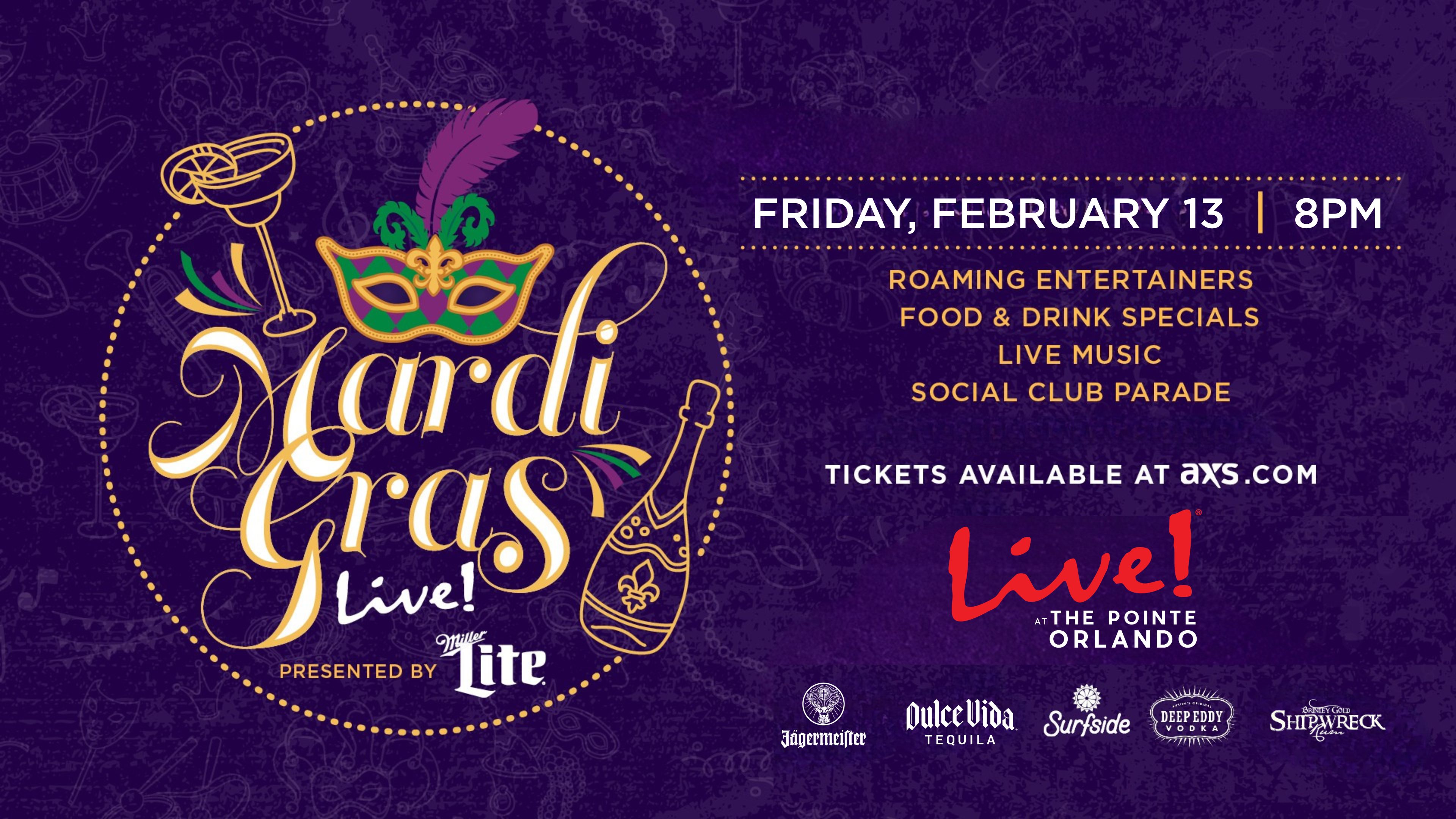 mardi gras 2026 live at the pointe Orlando February 13 2026