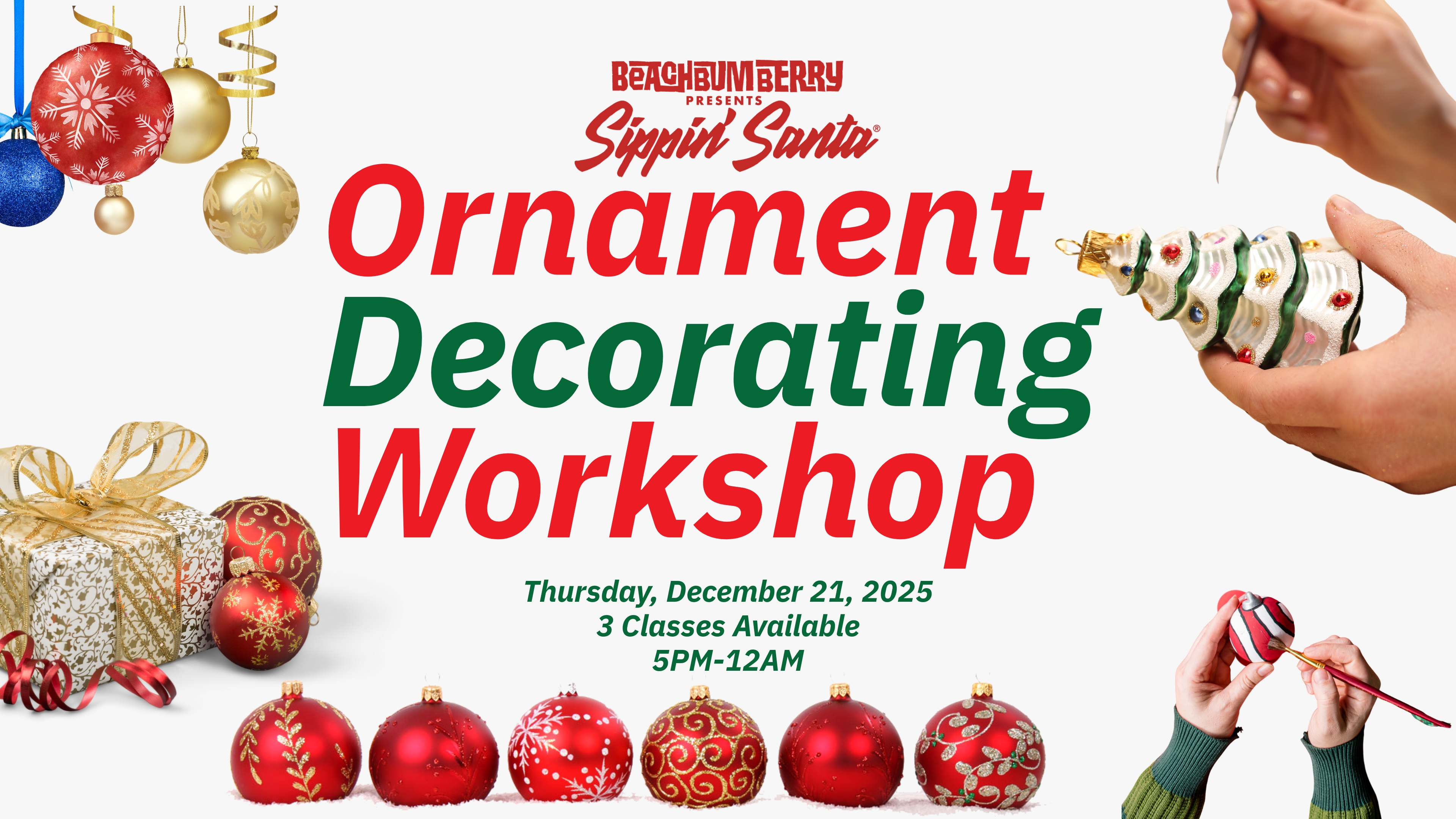 ornament decorating workshop class sippin santa shark bar orlando December 21 2025
