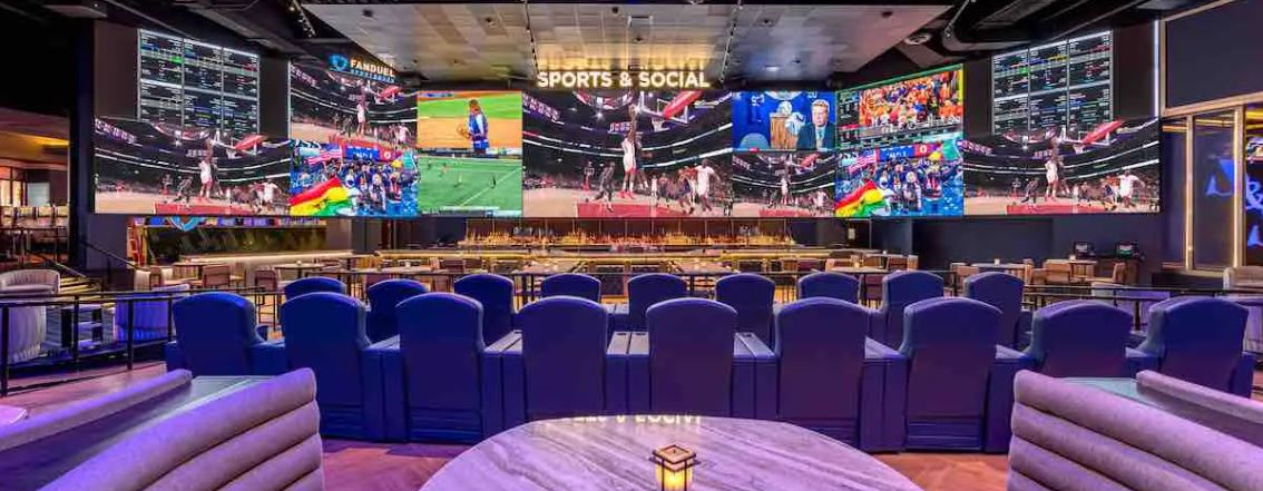 Sports & Social viewing area, media wall and large screen TVs.