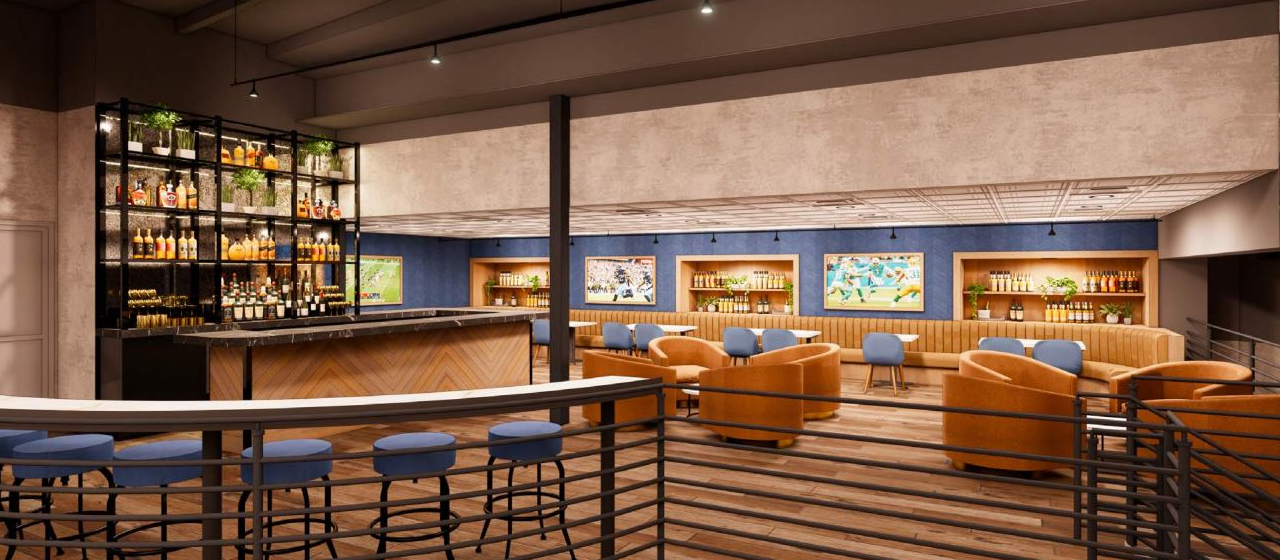 Sports & Social Orlando upstairs bar and lounge area.