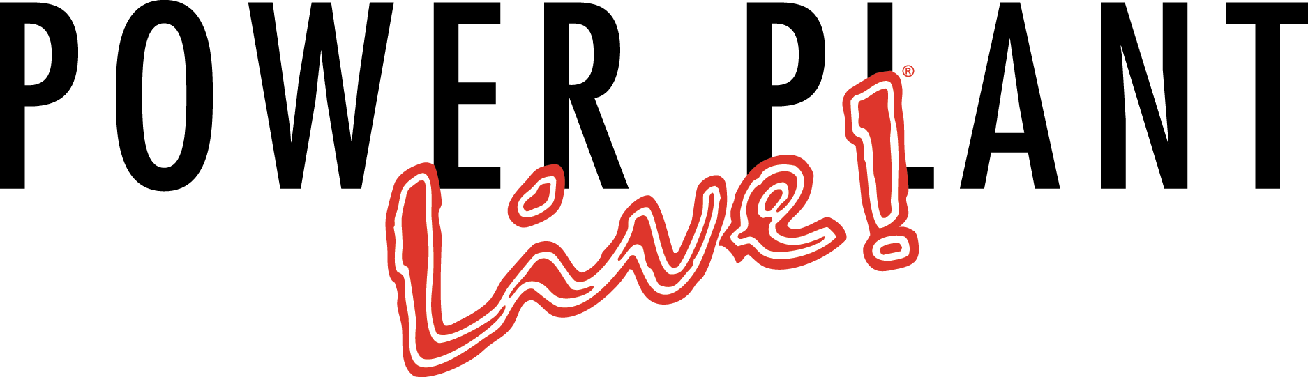 Power Plant Live! black and red text logo