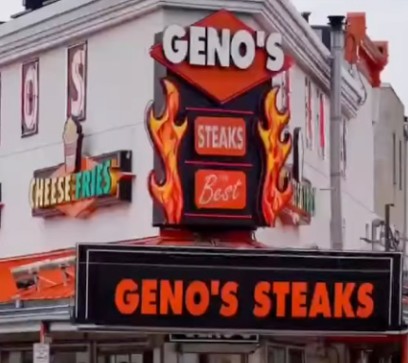 Geno's Steaks exterior sign.
