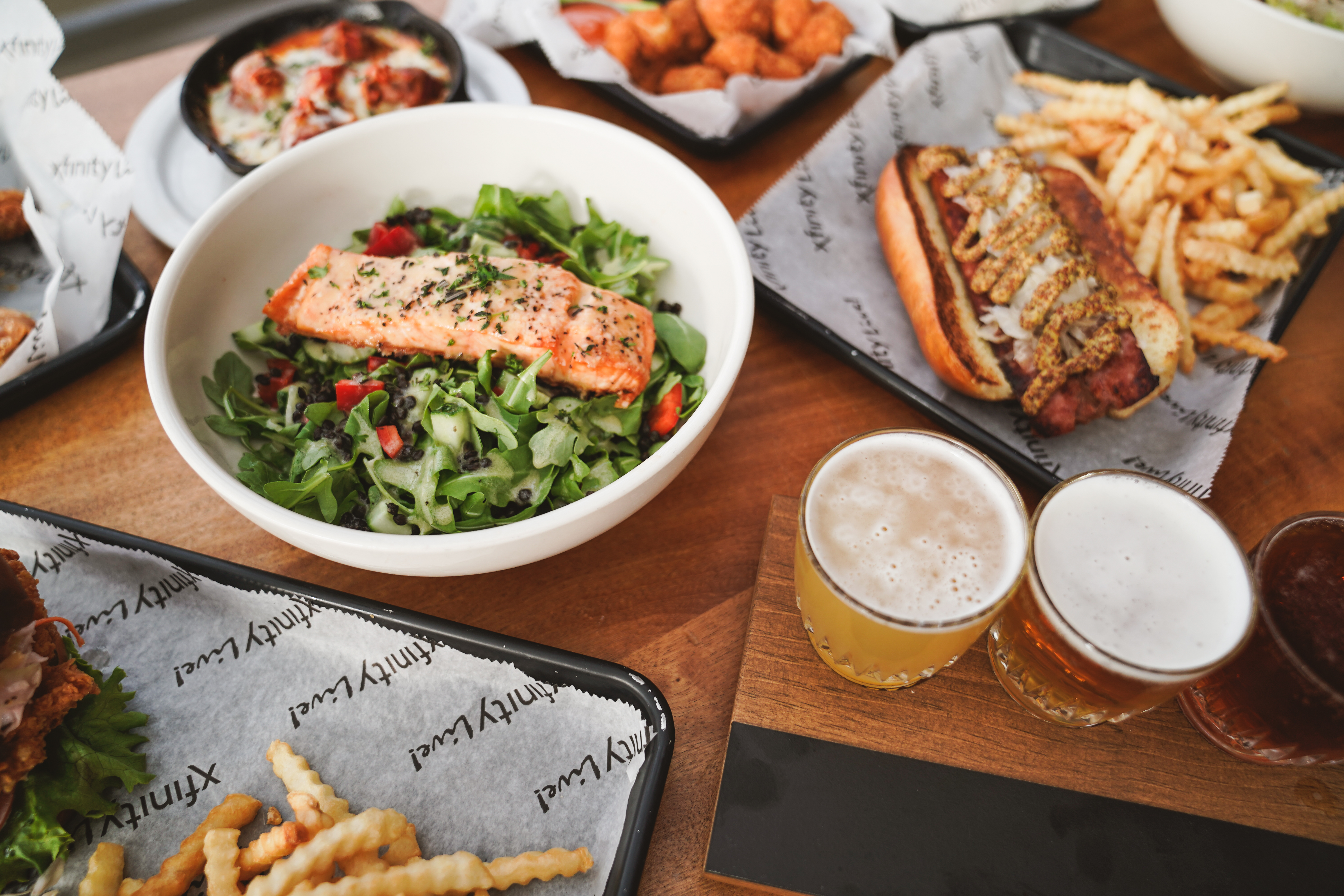 Entrees, sides and beer flight.