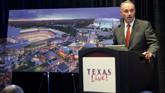 In 2016, MLB commissioner Rob Manfred helped introduce the Rangers' plans for their new ballpark village. 