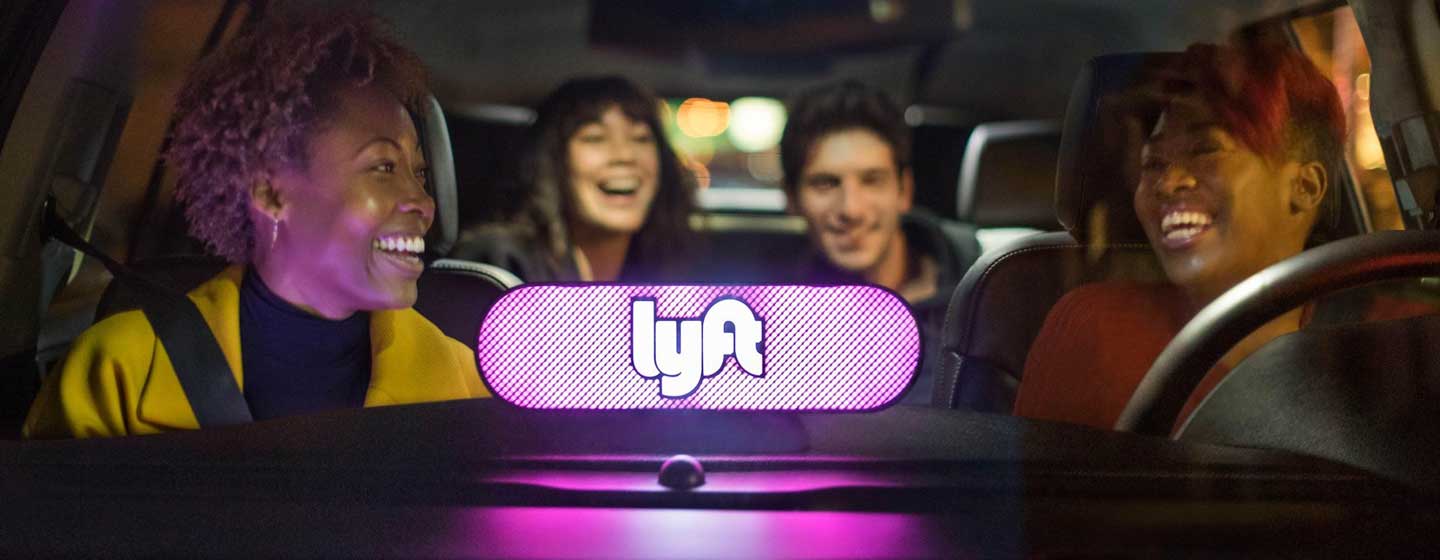 Four woman in Lyft ride-share car.