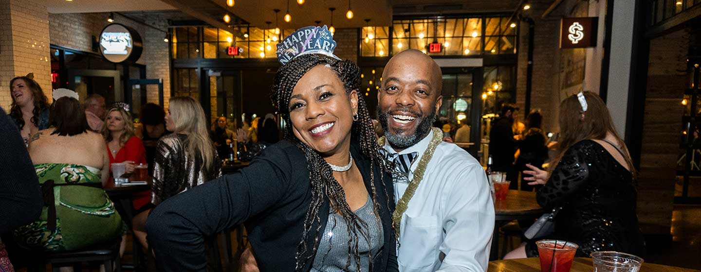 Couple celebrating at New Years Eve Party.
