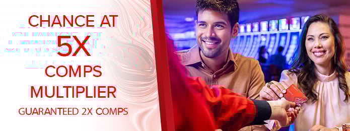 casino players next to text detailing the comps multiplier promotion
