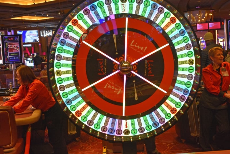Image of a large "Big Wheel" table game wheel at Live Casino
