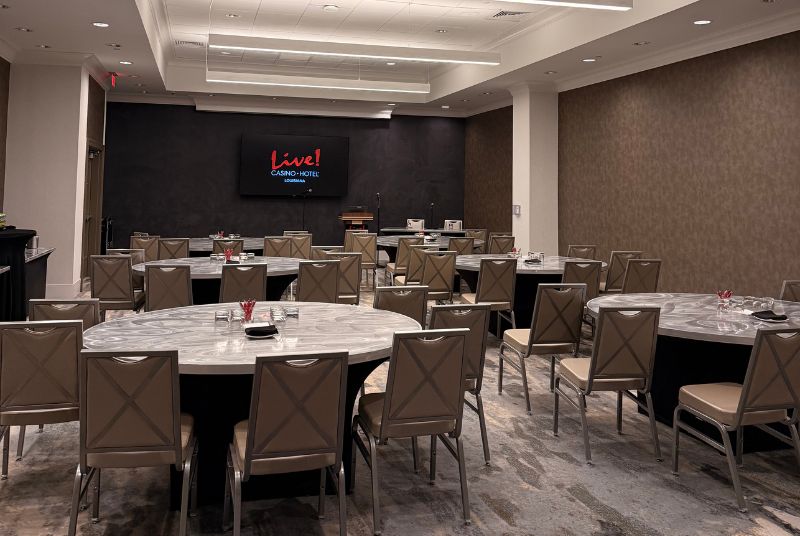 River/Delta rooms set up with round tables