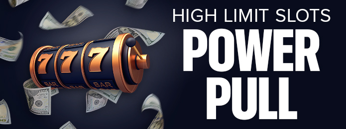 black background with slots power pull text and slot machine