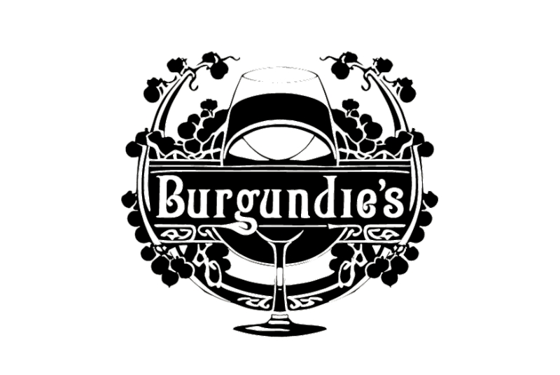 Black and white logo for Burgundies cafe in Petersburg Virginia