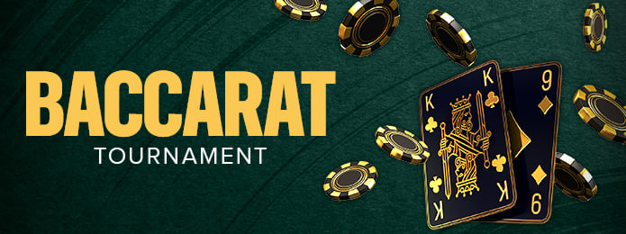 teal background with gaming chips and yellow baccarat text