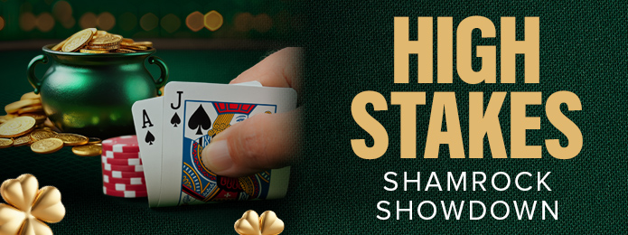 green background with pot of gold and hand of cards and text description