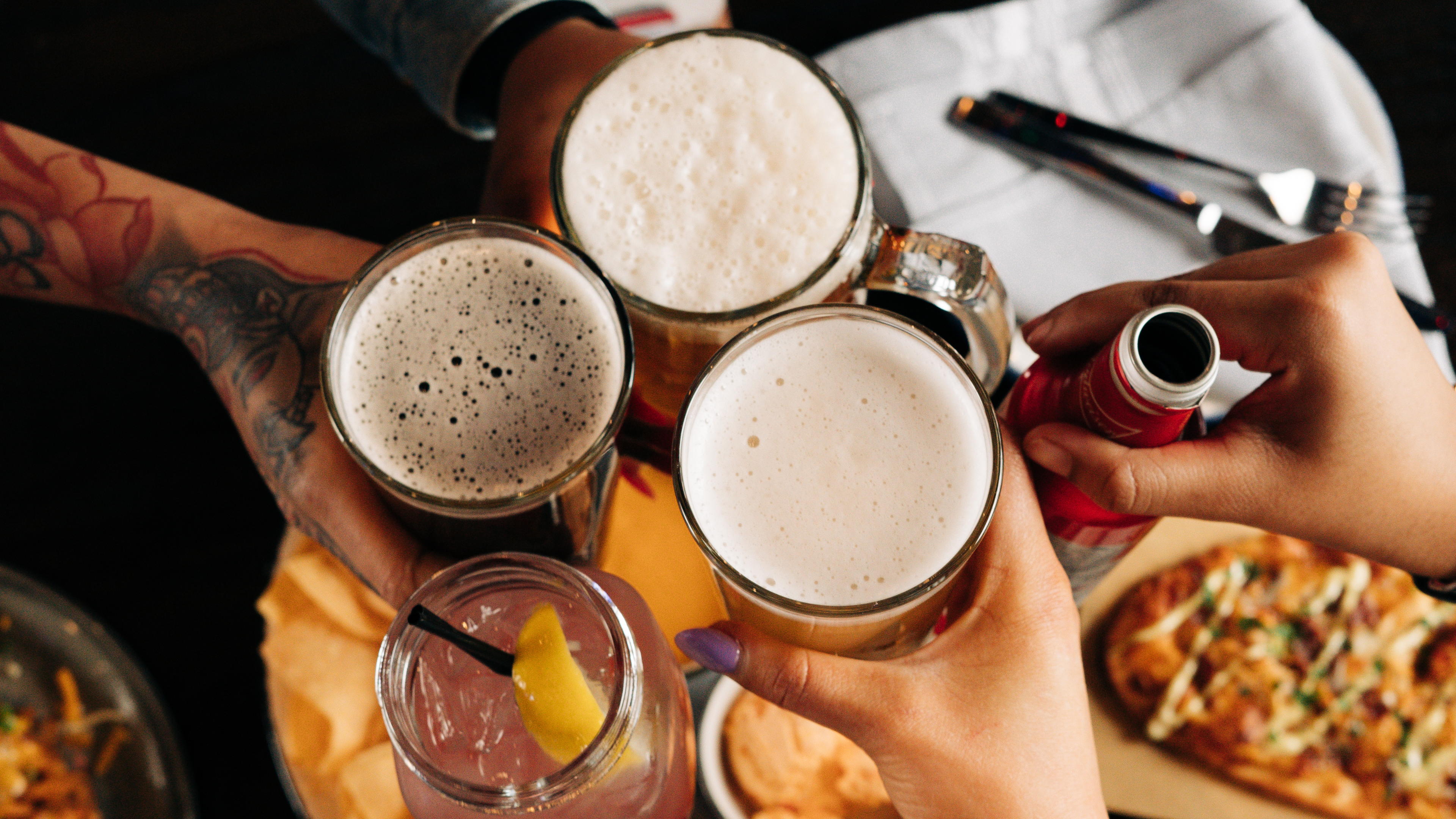 Group cheers-ing beer at Crown Hall