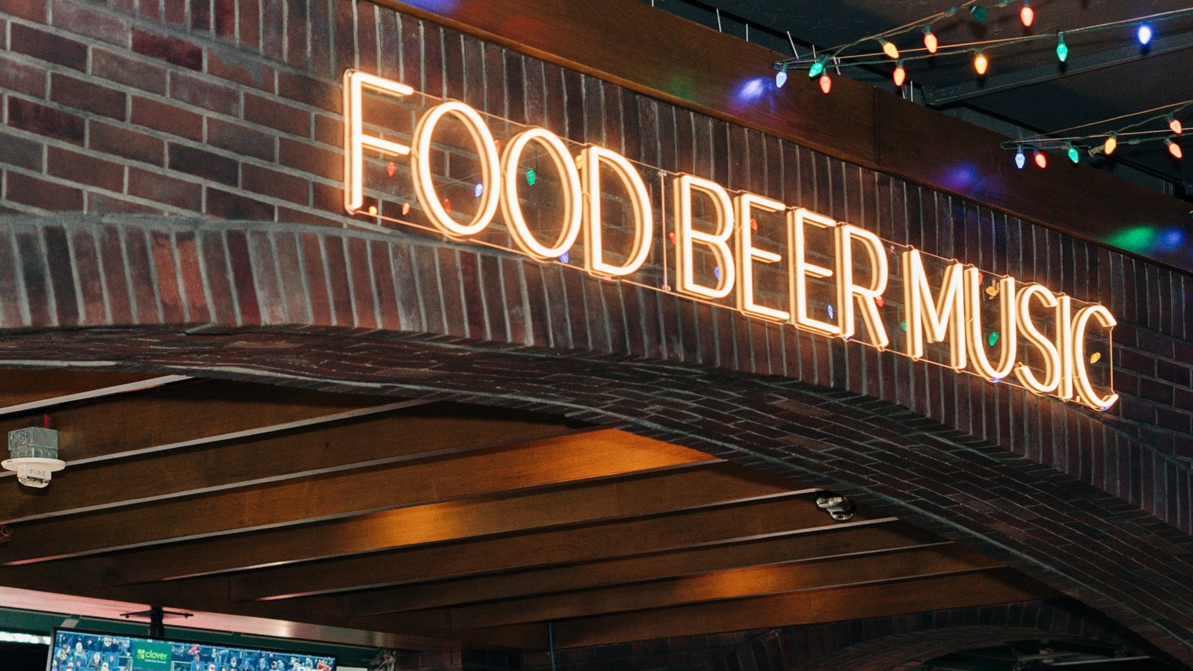 Food. Beer. Music sign at Crown Hall