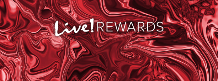 red liquid background with white live! rewards logo imposed on top of it