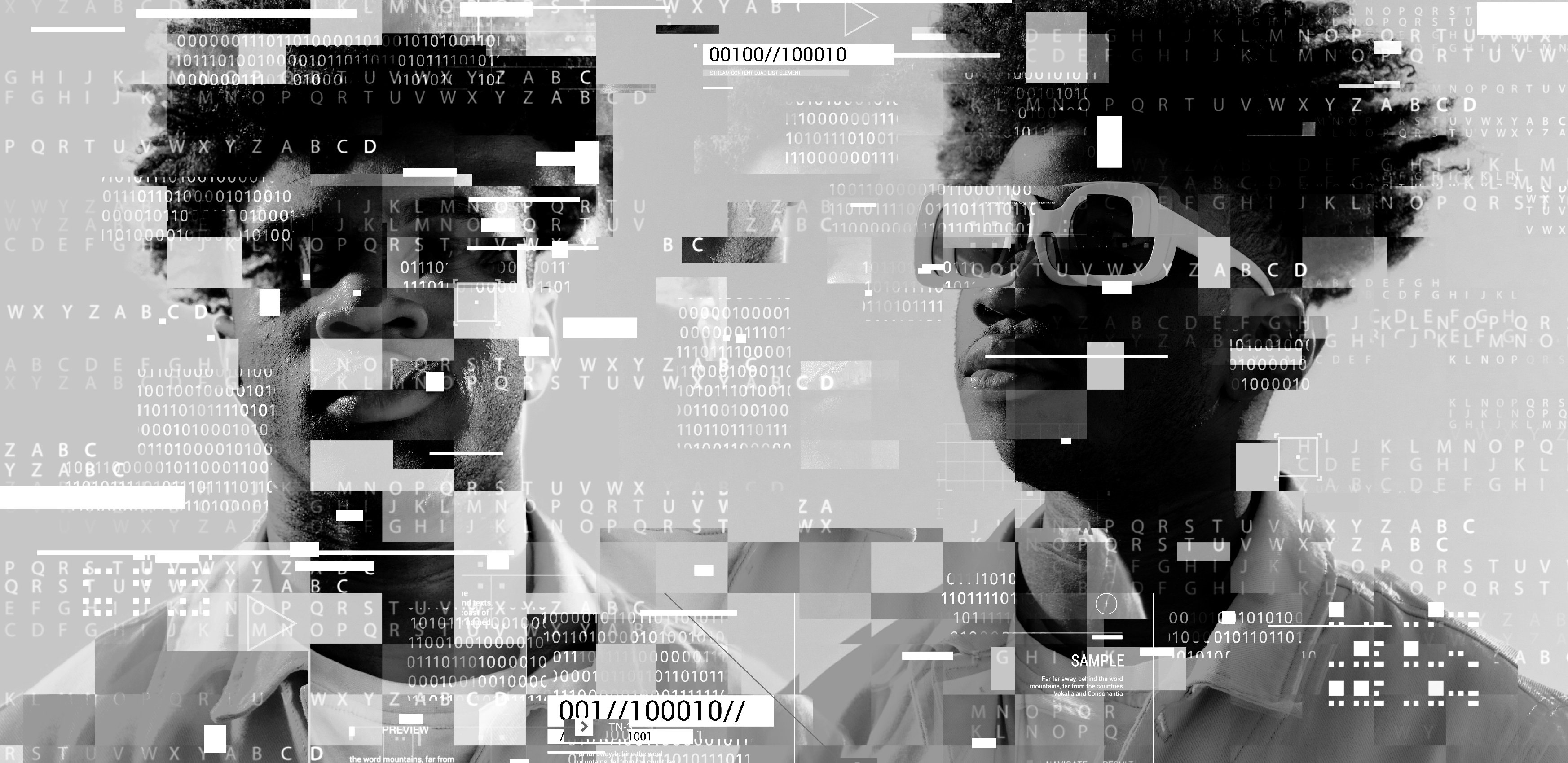 Distorted image of person with glasses on