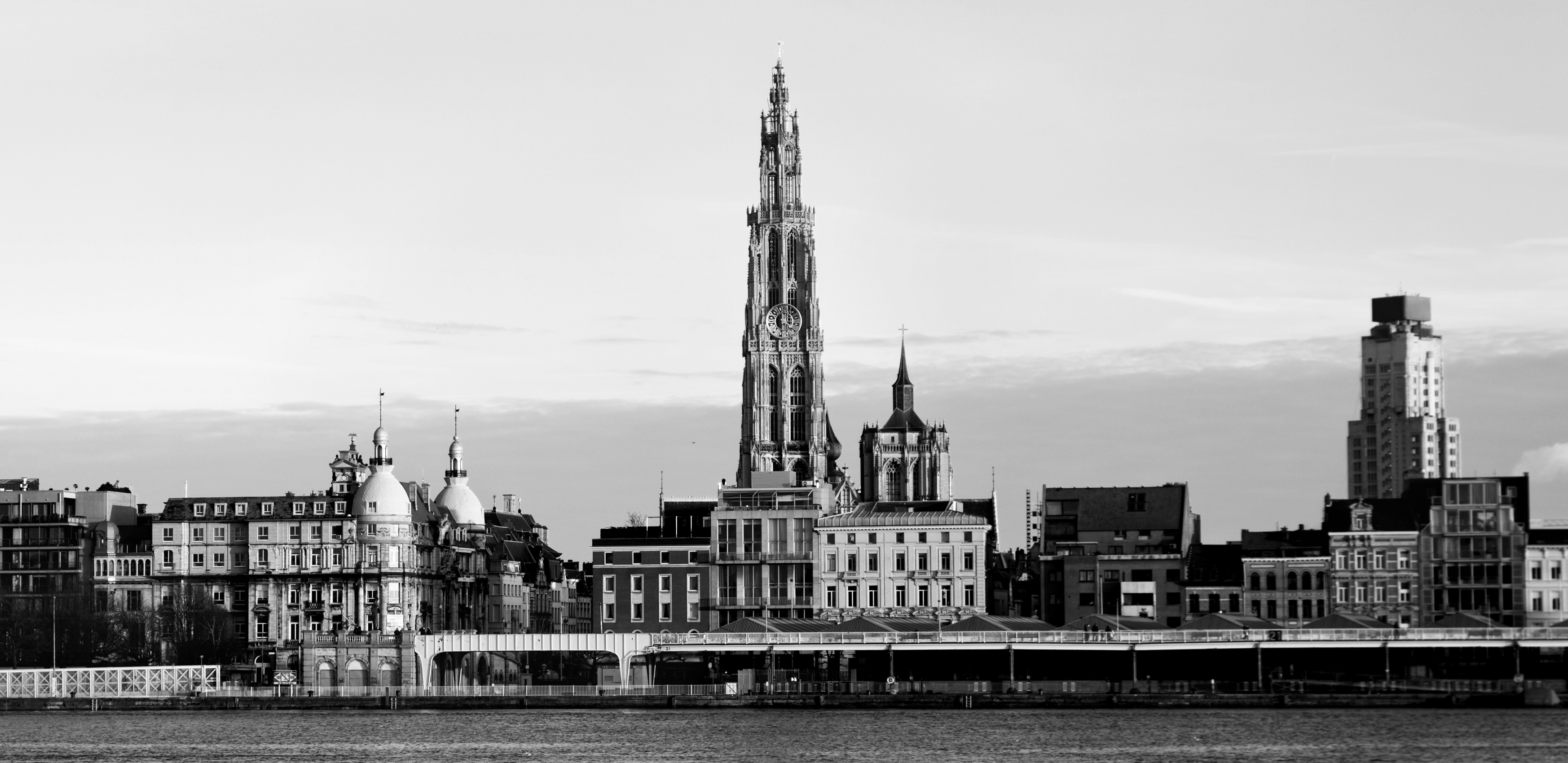 The skyline of Antwerp, Belgium at dusk