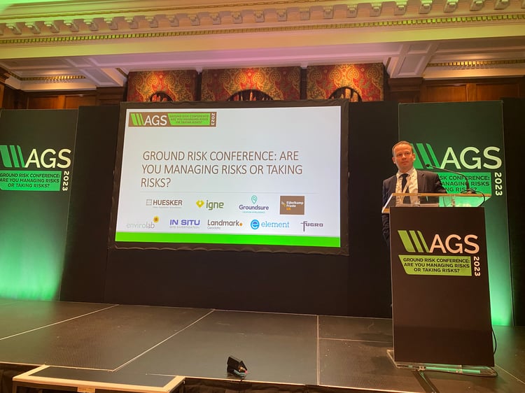 Geraint Williams, ALS PFAS Lead, speaking at the 2023 Association of Geotechnical and Geoenvironmental Specialists (AGS) Ground Risk Conference, where he served as joint chair.