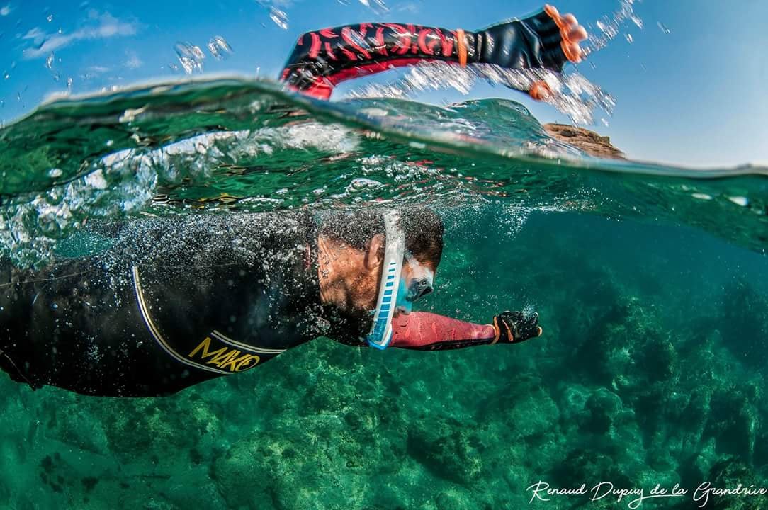 Rémi Camus on one of his epic swims to raise awareness of the global need for clean water.