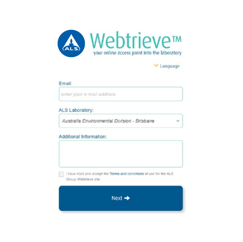 Webtrieve log in screen