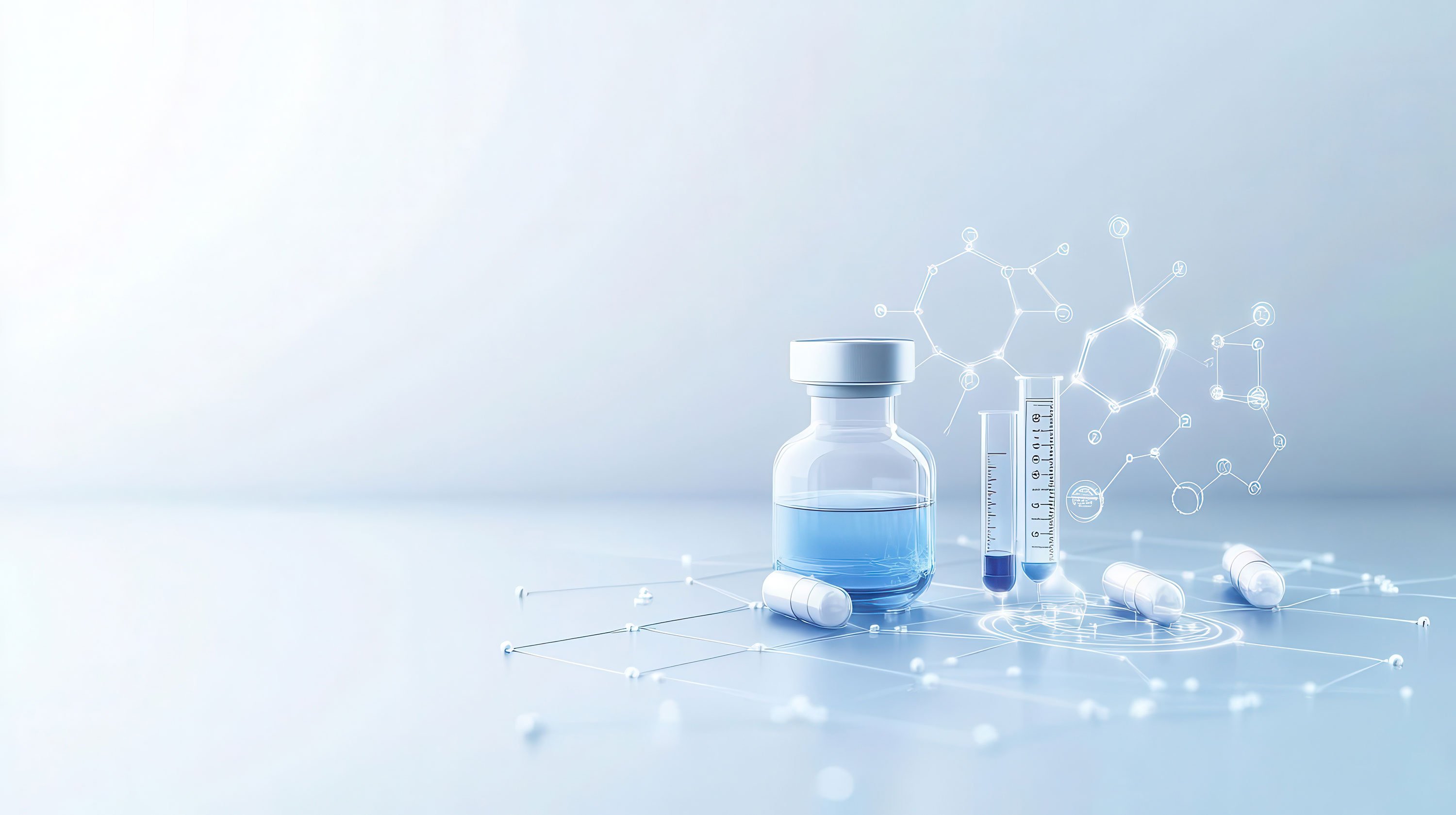 Visualization of a biopharma company's workflow from lab to clinic, future of drug development 