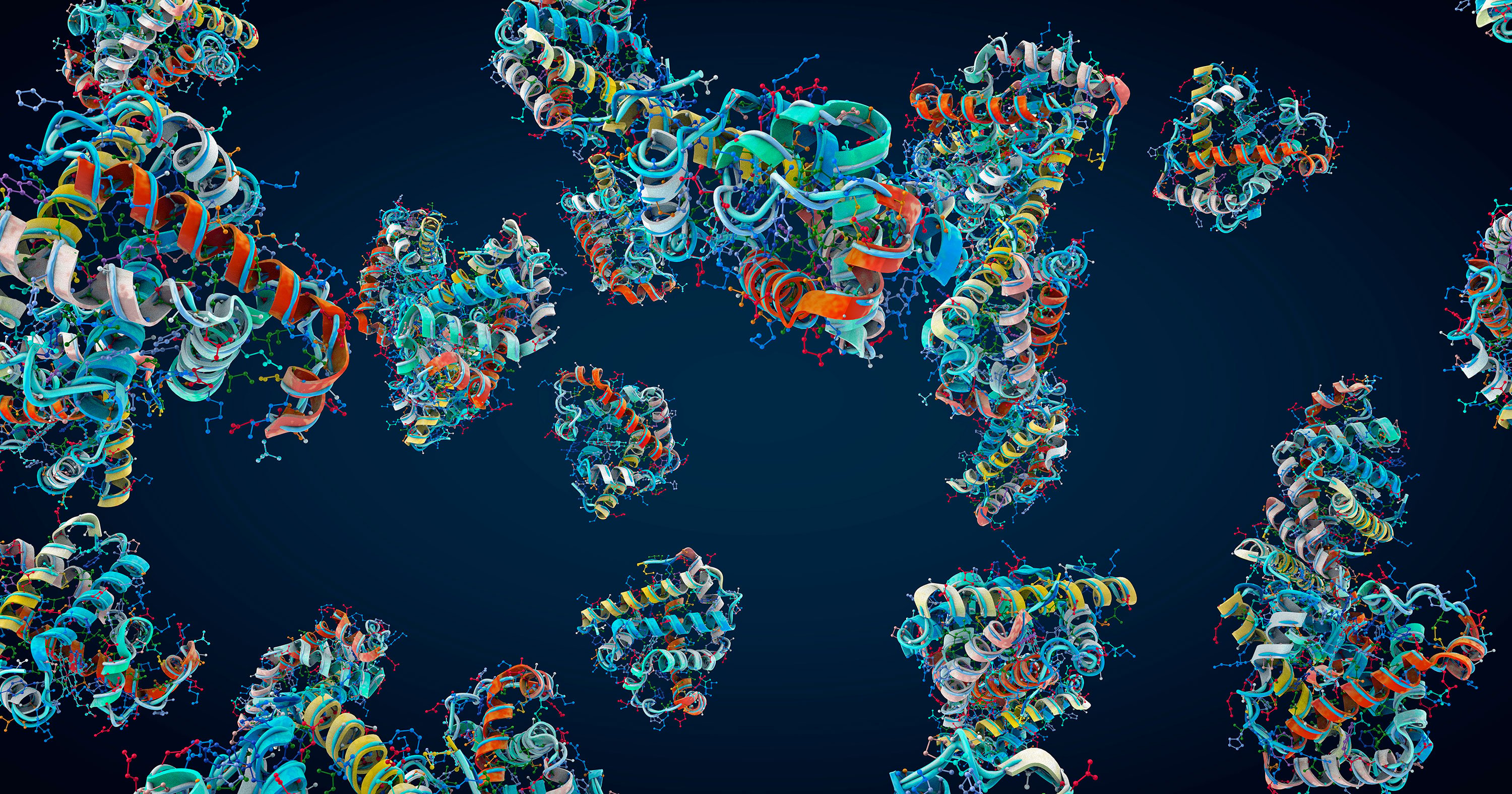 Colorful chain of amino acids or proteins - 3d illustration