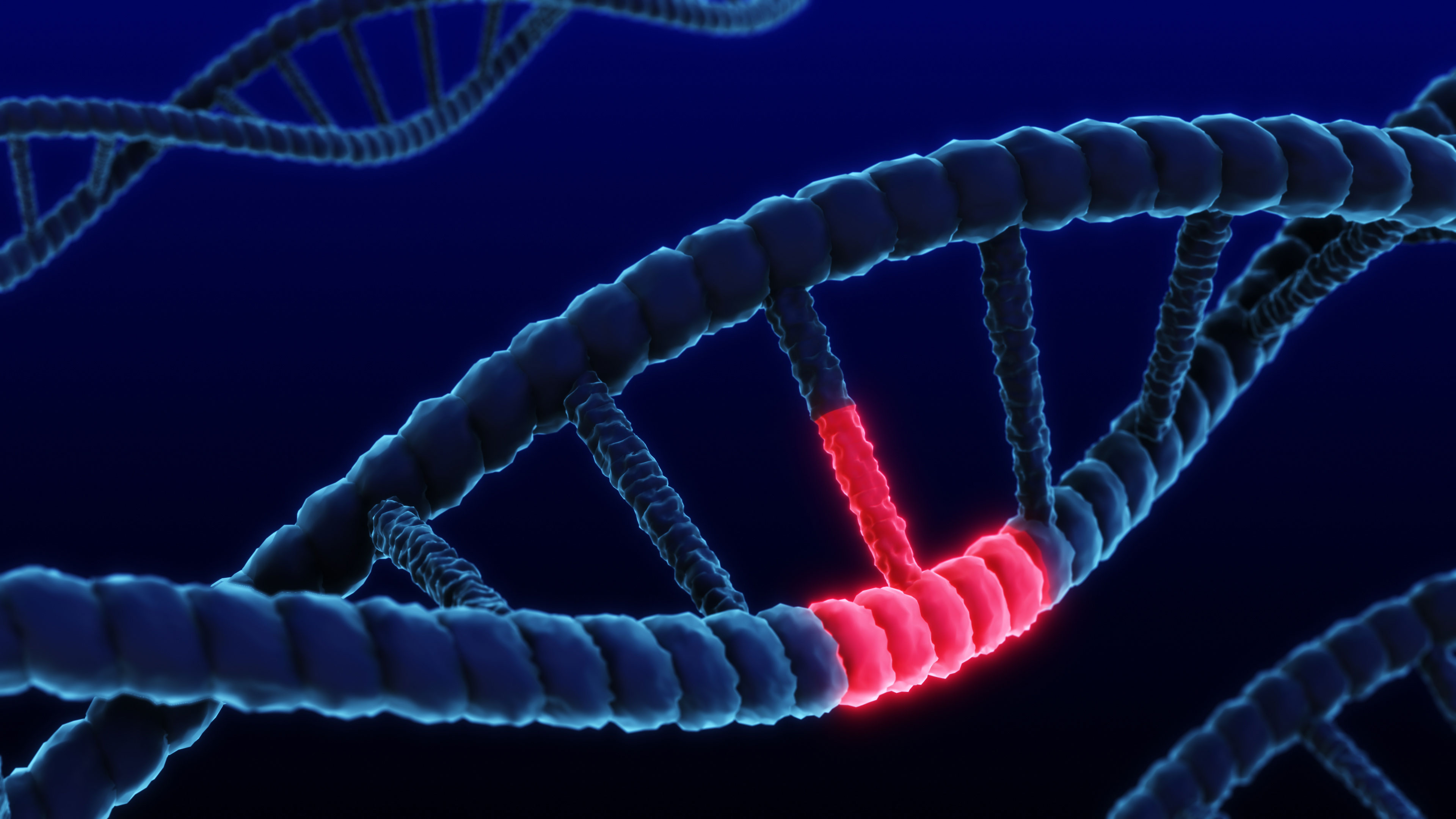 schematic depiction of a mutated sequence in DNA that can serve as a biomarker for human disease