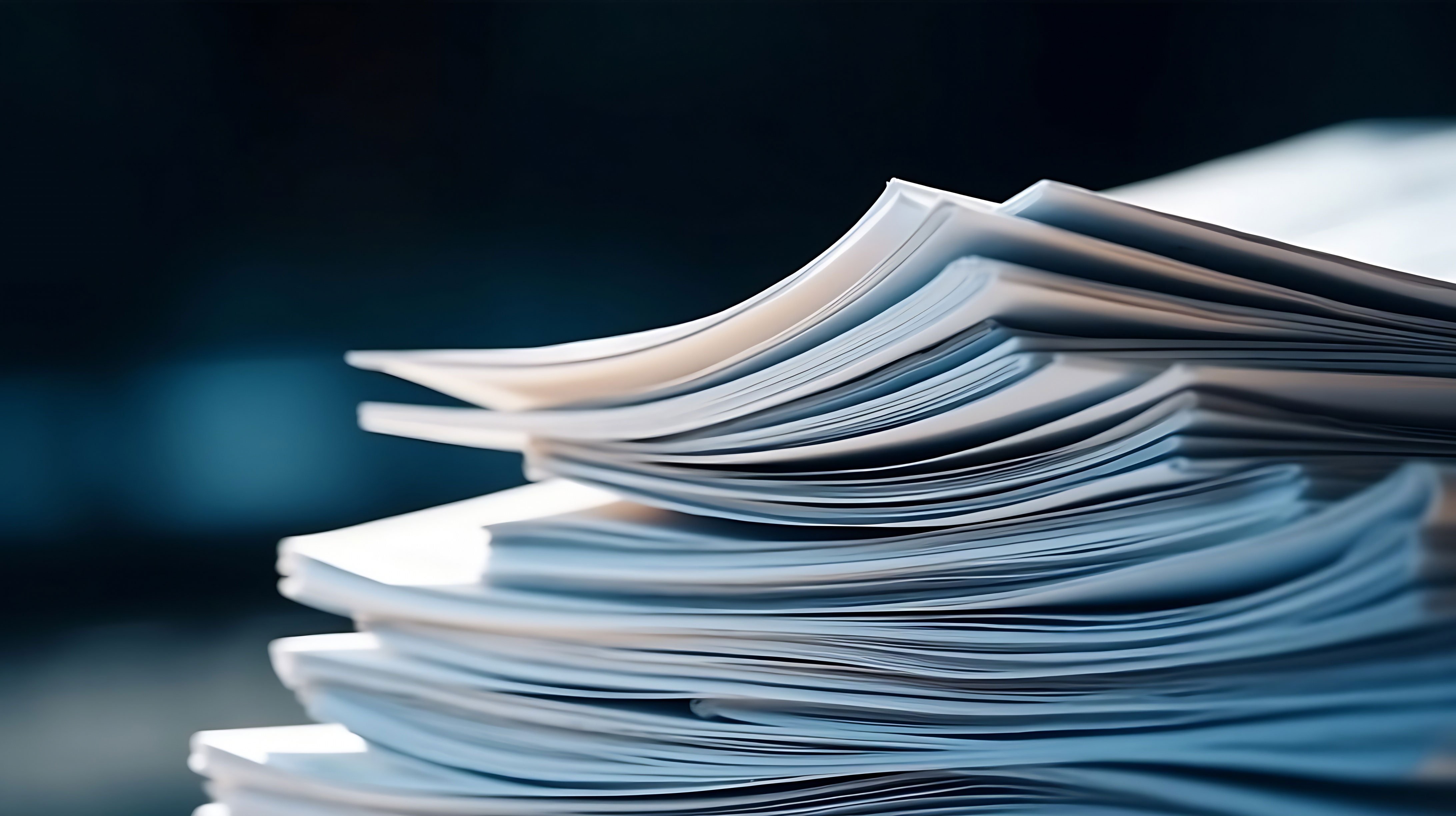Bending stack of paper sheets, open magazine with copy space