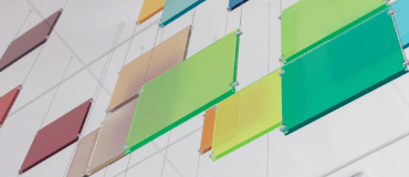Mosaic squares hanging from a ceiling