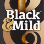 Black & Mild logo in white text over a stylized black and gold swirl pattern on a dark background.