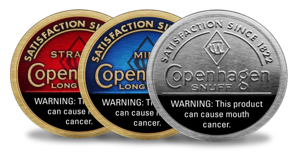 Four round cans of moist smokeless tobacco arranged in a 2x2 grid.