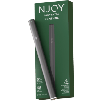 Green NJOY Daily Extra Menthol e‑cigarette packaging with a slim gray vaping device displayed in front