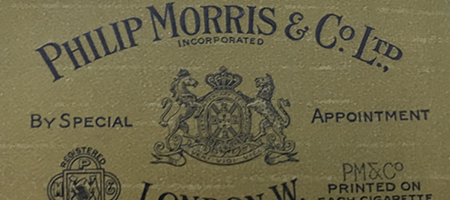detail of vintage philip morris & cos. ltd. "brown box" packaging