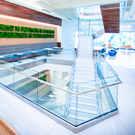 A staircase in a modern interior office.