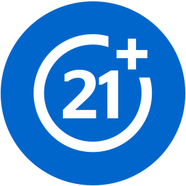 Consumer icon - Royal blue circle with a white number “21” in the middle surrounded by a white circle broken by a plus sign in the top right