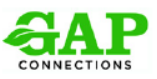GAP Connections logo with the horizontal stoke in the “G” ending in a leaf and the word “gap” in green above the word “connections” in black capital letters