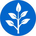 Growers and Suppliers icon - Royal blue circle with white symbols of a tobacco branch with five leaves