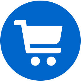 Wholesalers and Retail icon - Royal blue circle with a white symbol of a grocery shopping cart